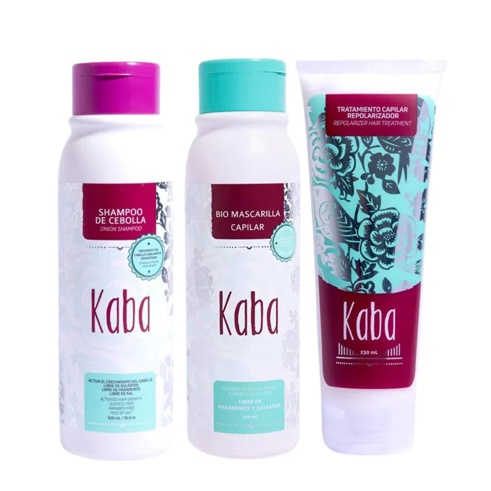 Kaba Shampoo de Cebolla, Kaba Bio mascarilla Capilar, Kaba Tratamiento Repolarizador